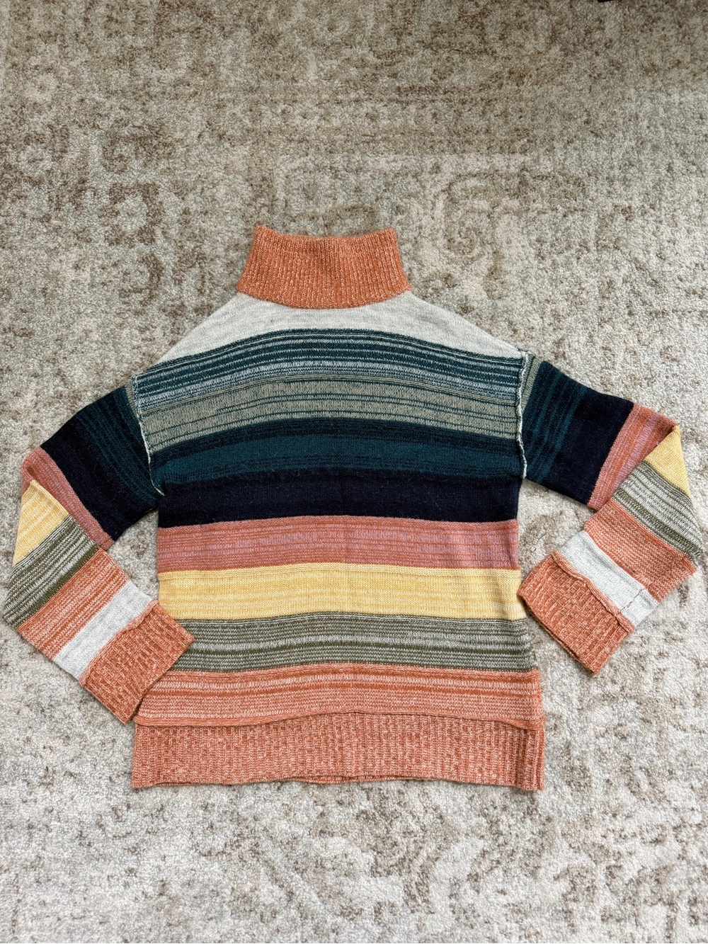 Caslon Striped Cowl Neck Sweater in Coral, Yellow, Navy